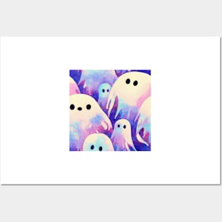 Watercolor kawaii ghosts pattern Posters and Art